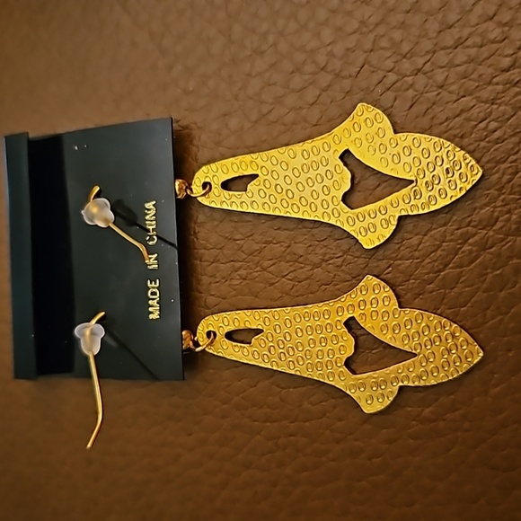 Vintage 1970s Cloisonne Floral Iris Long Dangle Hook Art Deco Earrings - Picture 5 of 5